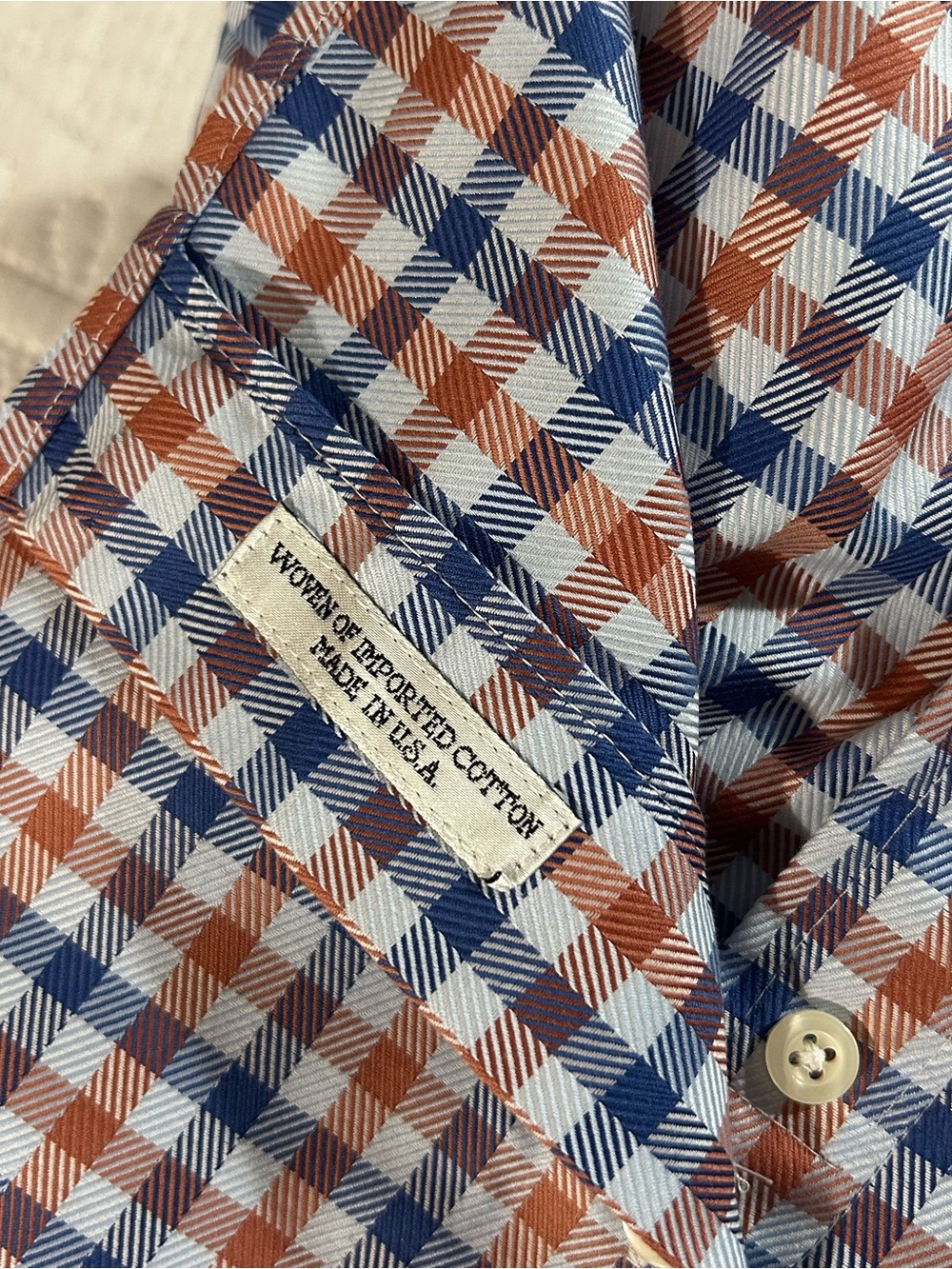 Bullock & Jones Long Sleeve Buttondown Shirt Gingham Orange Navy Preppy Size L - Picture 5 of 8